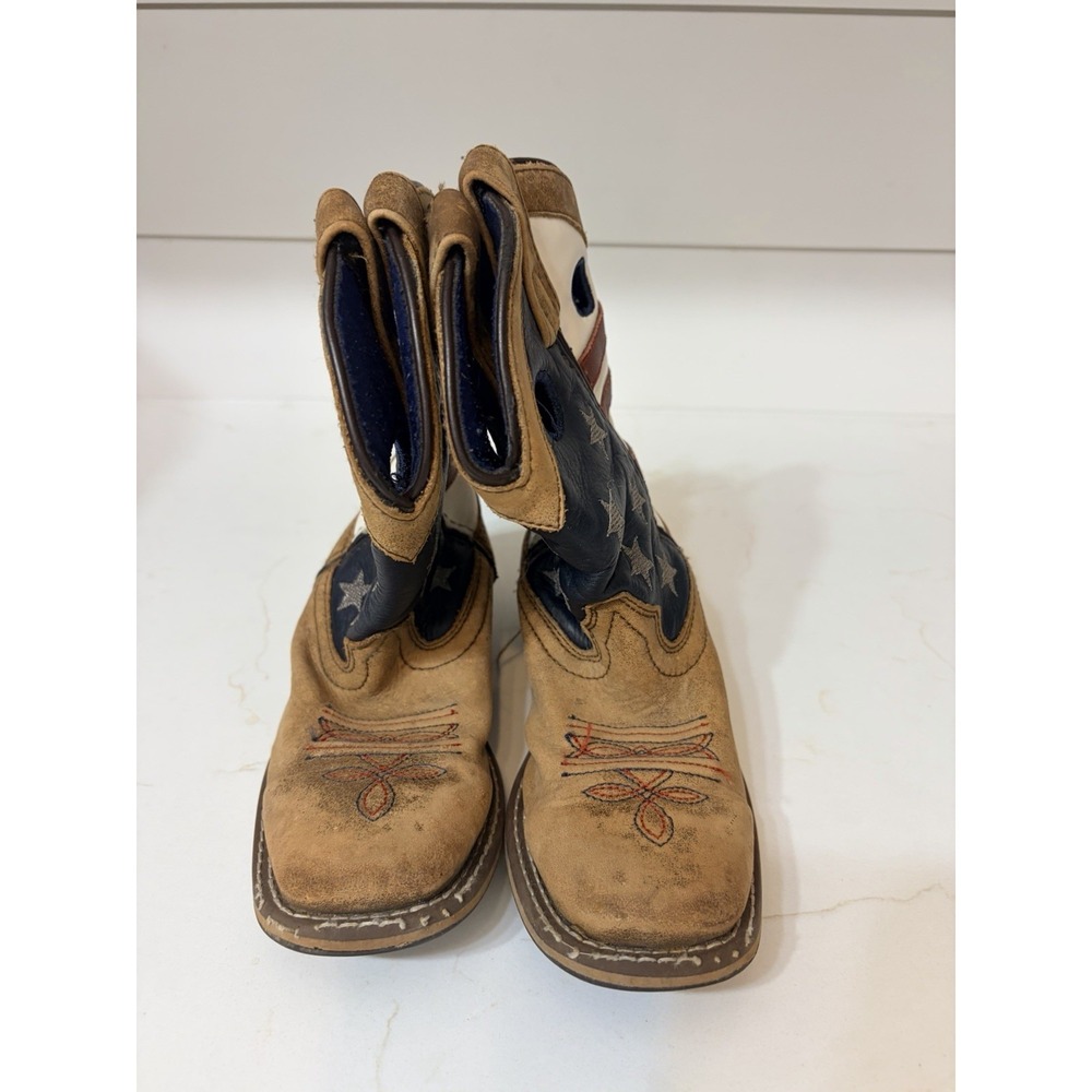 Smoky Mountain Boys Leather USA Flag Western Boots Broad Square Toe 10.5 3880 C